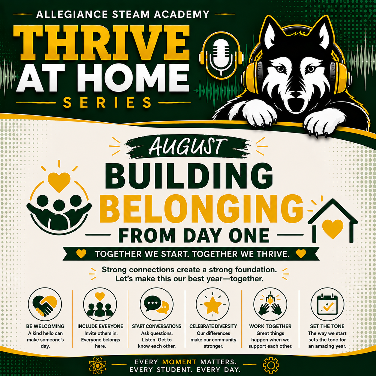 August Podcast Episode image of ASA wolf mascot wearing headphones